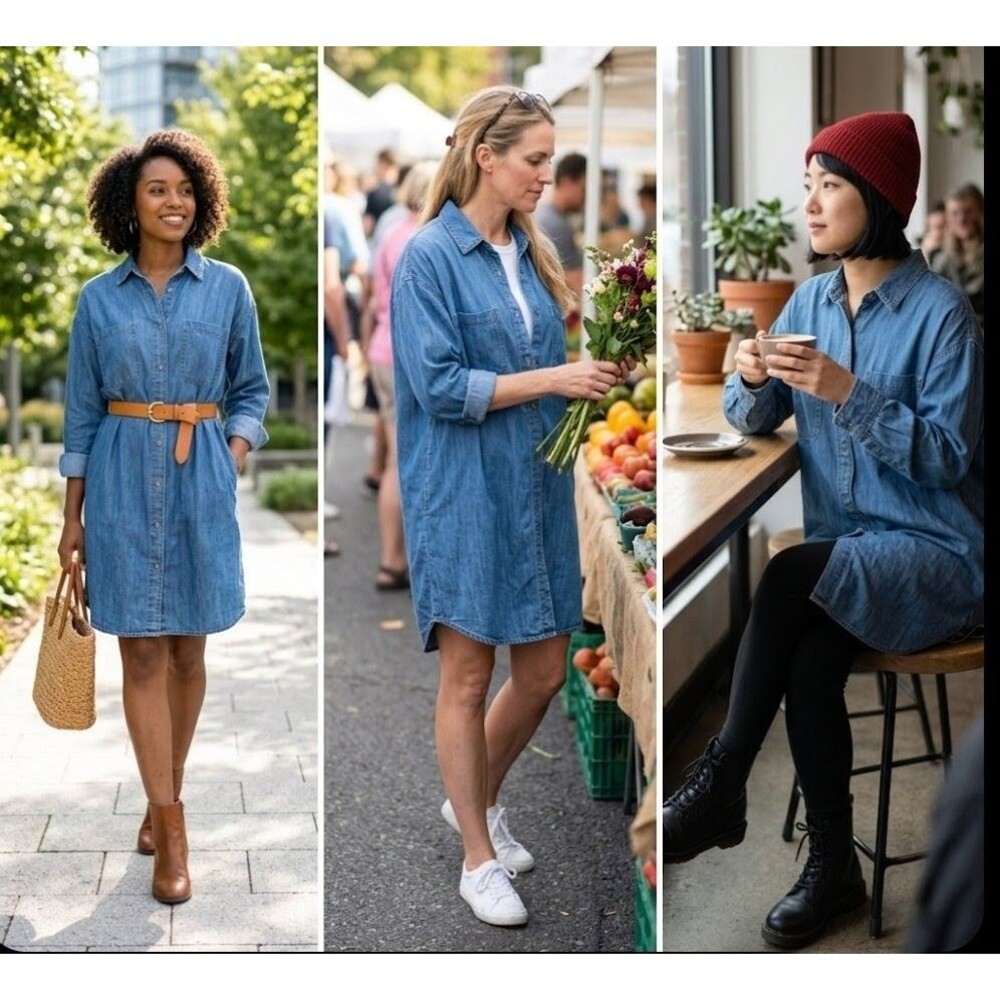 Zara Size S Oversized Blue Denim Shirt Dress Tunic Blouse Versatile Modern Boho